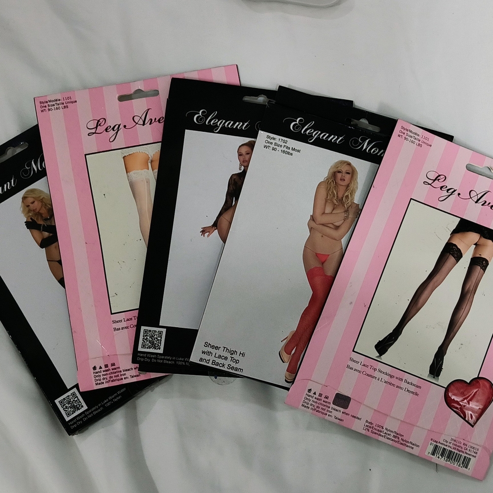 5 Sheer Thigh Highs - Black, White, Red Bundle Of Five NWT